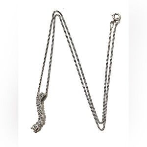 Sterling Silver 925 Diamond Wave Pendant Necklace 15.75”